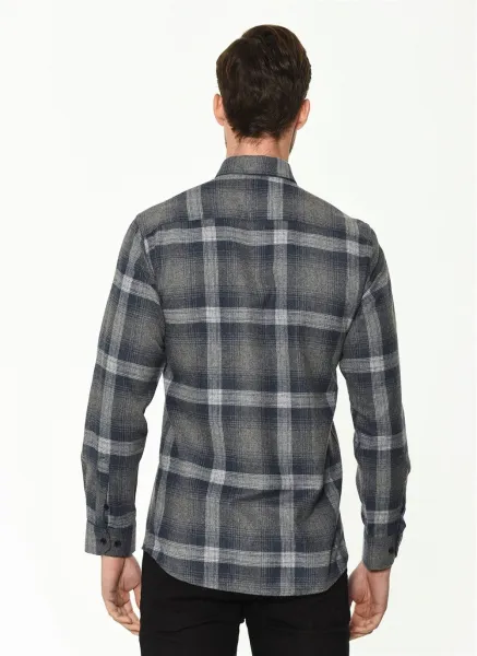 G708 DEWBERRY MEN'S SHIRT-GREY - NAVY BLUE