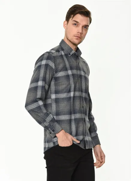 G708 DEWBERRY MEN'S SHIRT-GREY - NAVY BLUE