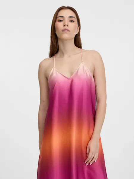 Oranžovo-ružové dámske saténové maxišaty ORSAY