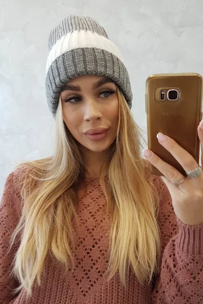 Kesi Čapica s fleece Bojana K265 šedá+biela
