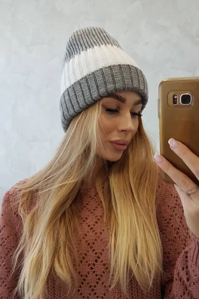 Kesi Čapica s fleece Bojana K265 šedá+biela