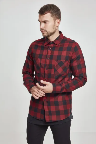 Plaid flannel shirt blk/burgundy