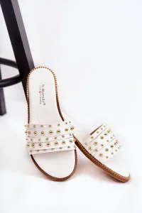 S. BARSKI Dámska kožená flip -flops s dekoráciou biely brien