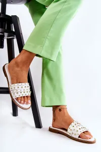 S. BARSKI Dámska kožená flip -flops s dekoráciou biely brien