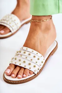 S. BARSKI Dámska kožená flip -flops s dekoráciou biely brien