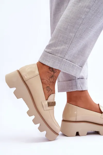 Laura Messi Módne mokasíny na platforme s dekoráciou Laury Messi 2600 Beige