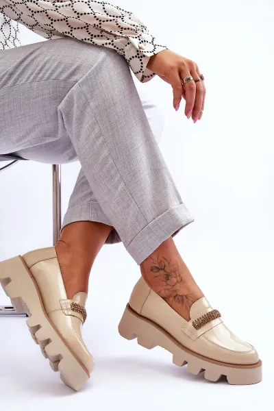 Laura Messi Módne mokasíny na platforme s dekoráciou Laury Messi 2600 Beige