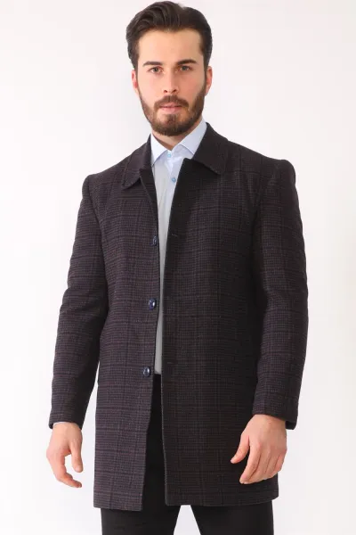 PLT8364 DEWBERRY MEN'S COAT-PLAID-BURGUNDY
