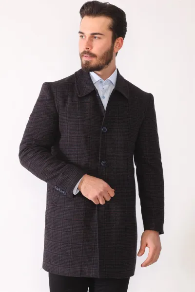 PLT8364 DEWBERRY MEN'S COAT-PLAID-BURGUNDY