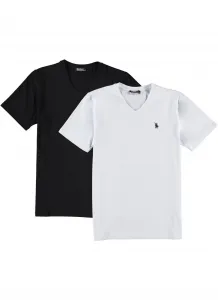 DOUBLE SET T8568 DEWBERRY V-NECK MEN'S T-SHIRT-WHITE-BLACK