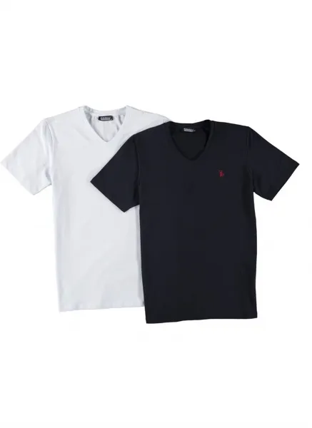 DOUBLE SET T8568 DEWBERRY V-NECK MEN'S T-SHIRT-WHITE - NAVY BLUE