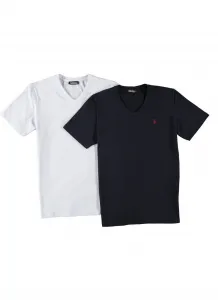 DOUBLE SET T8568 DEWBERRY V-NECK MEN'S T-SHIRT-WHITE - NAVY BLUE