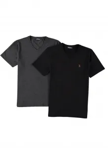 DOUBLE SET T8568 DEWBERRY V-NECK MEN'S T-SHIRT-BLACK-ANTHRACITE