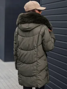 Kurtka damska zimowa MORISIO długa pikowana z kapturem zielona Dstreet