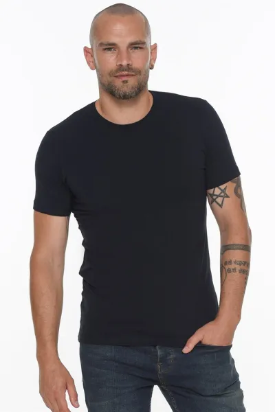 TRIPLE SET T8569 DEWBERRY BIKE COLLAR MEN'S T-SHIRT-NAVY-NAVY-NAVY