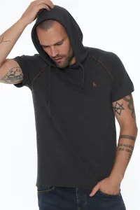 DOUBLE SET T8570 DEWBERRY HOODED MEN'S T-SHIRT-BLACK-ANTHRACITE