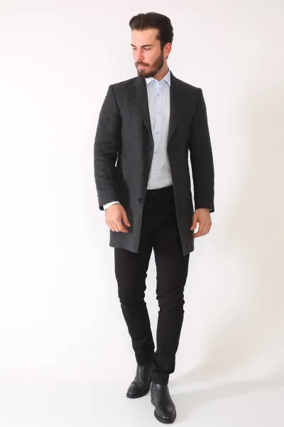 PLT8390 DEWBERRY MEN'S COAT-PATTERNED ANTHRACITE