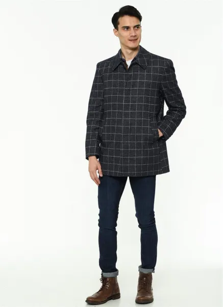 PLT8206 DEWBERRY MEN'S COAT-PATTERNED NAVY BLUE