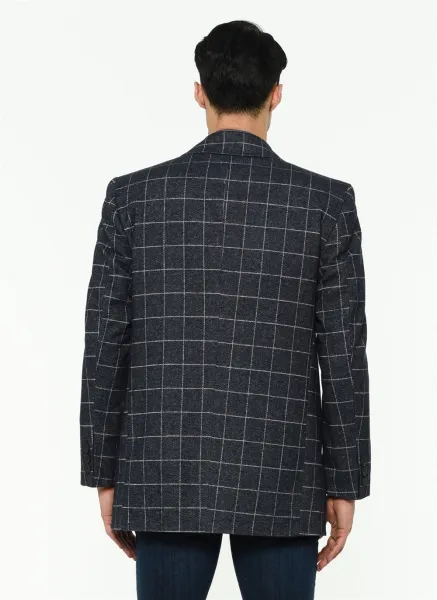 PLT8206 DEWBERRY MEN'S COAT-PATTERNED NAVY BLUE