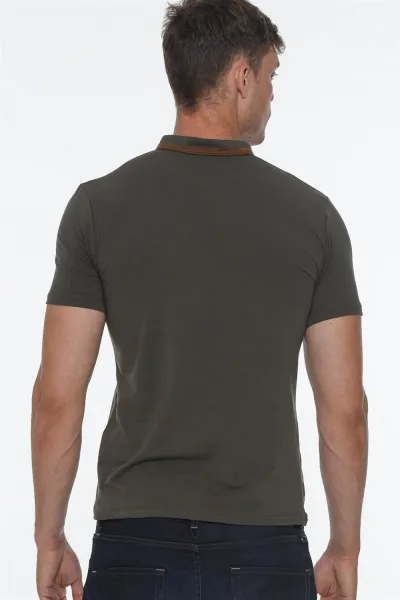 T8571 DEWBERRY ZIPPER MEN'S T-SHIRT-KHAKI