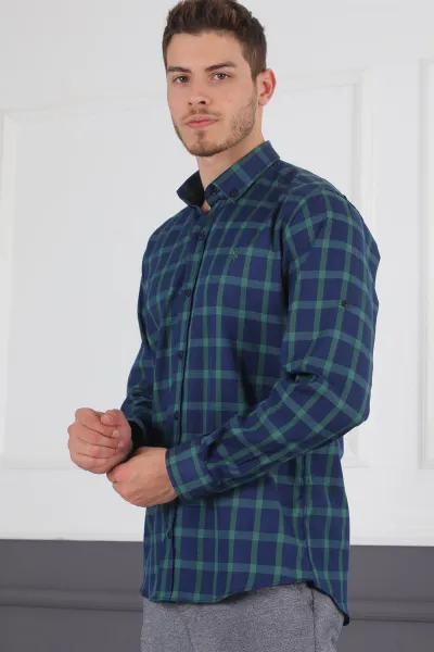 G717 DERBERRY MEN'S SHIRT-NAVY-GREEN
