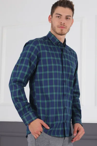 G717 DERBERRY MEN'S SHIRT-NAVY-GREEN