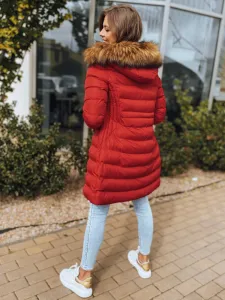 Červená, dlhá dámska prešívaná zimná bunda s kapucňou Dstreet