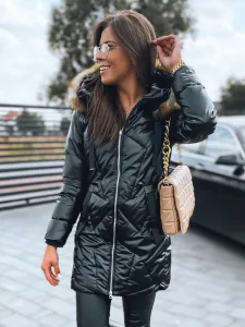 Čierna dámska prešívaná zimná bunda s kapucňou Dstreet