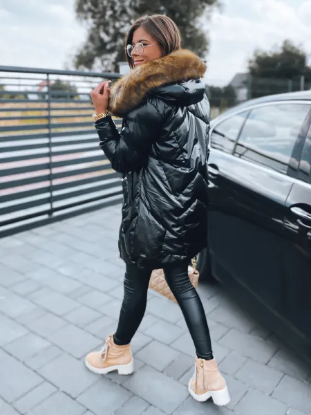 Čierna dámska prešívaná zimná bunda s kapucňou Dstreet