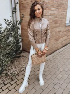 Béžová dámska koženková bunda tzv.sidovka Dstreet