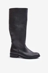 Zazoo Kožené dámske čižmy do polovice lýtok na zips Lewski 3616 čierne