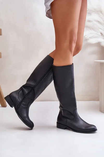 Zazoo Kožené dámske čižmy do polovice lýtok na zips Lewski 3616 čierne