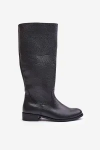 Zazoo Kožené dámske čižmy do polovice lýtok na zips Lewski 3616 čierne