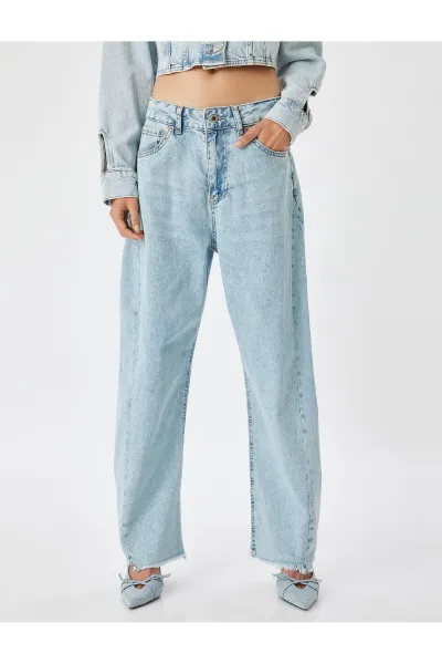 Koton High Waist Cut Leg Buttoned Jeans - Balloon Fit Jeans