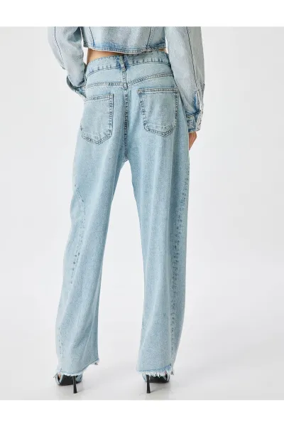 Koton High Waist Cut Leg Buttoned Jeans - Balloon Fit Jeans