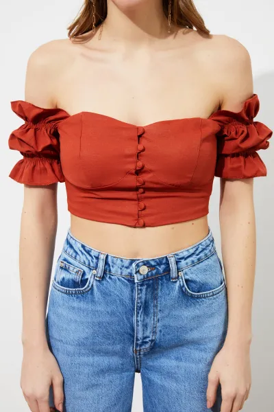 Dámsky crop top Trendyol Frill detailed