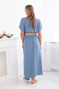 Kesi Włoski Dlhé šaty s ozdobným opaskom denim