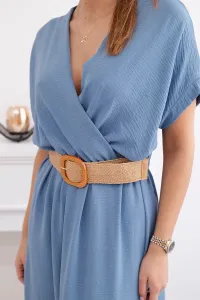 Kesi Włoski Dlhé šaty s ozdobným opaskom denim