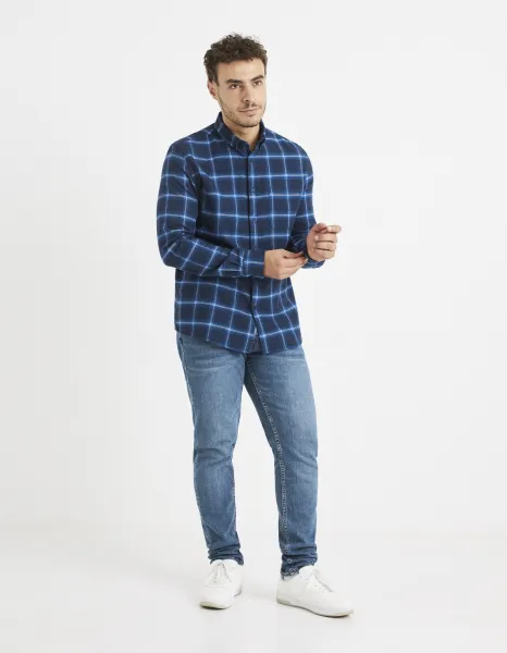 Tmavomodrá kockovaná košeľa Celio Vaflaca