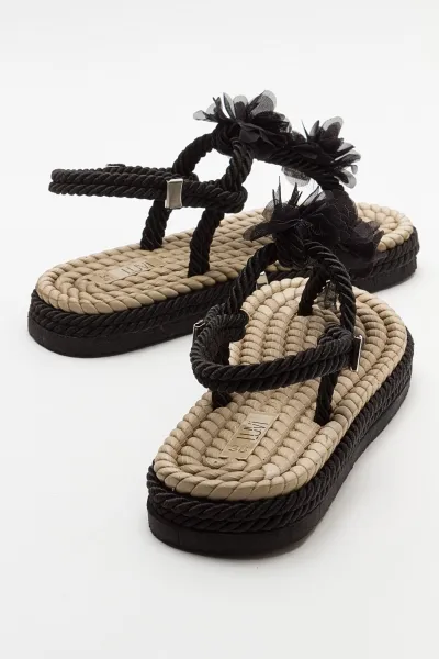 LuviShoes SANTRA Women's Black Flip-Flops Sandals