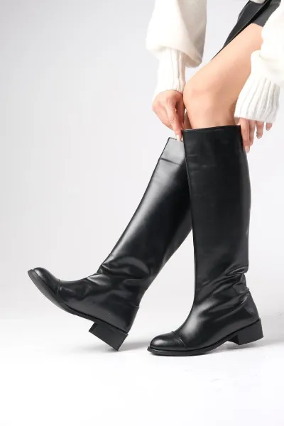 Mio Gusto Parley Black Color No Zipper With Thin, Faux Für Lined Women's Equestrian Boots.
