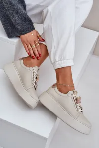 Dámske kožené tenisky s ozdobami CheBello