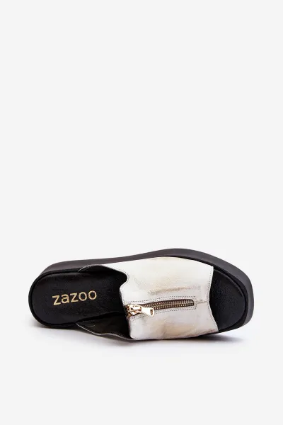 Zazoo 2916 Dámske papuče na masívnej platforme so zipsom zlaté
