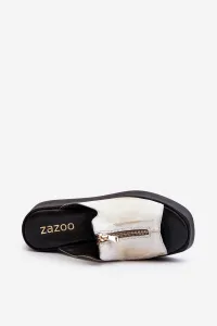 Zazoo 2916 Dámske papuče na masívnej platforme so zipsom zlaté