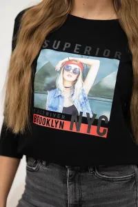 Blouse with Superior print black