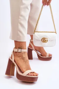 FI1 Kožené sandále na masívnom platforme Beige Marina