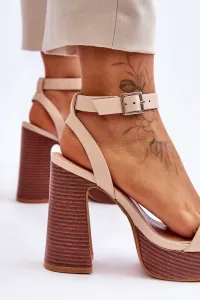 FI1 Kožené sandále na masívnom platforme Beige Marina