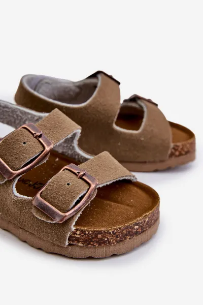 Boto Detské sandále na korkovej platforme so suchým zipsom v farbe khaki Rorria