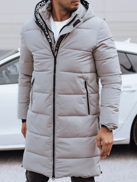 Men's winter long jacket with hood quilted beige Dstreet