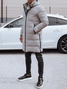 Men's winter long jacket with hood quilted beige Dstreet
